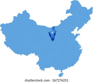 Map of People's Republic of China where Ningxia Hui Autonomous Region province is pulled out