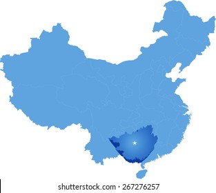 Map of People's Republic of China where Guangxi Zhuang Autonomous Region province is pulled out