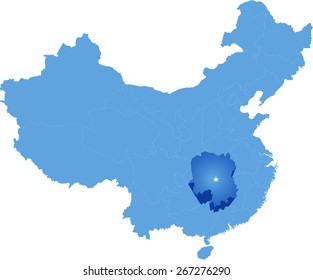 Map of People's Republic of China where Hunan province is pulled out