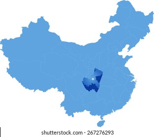 Map of People's Republic of China where Chongqing Municipality province is pulled out
