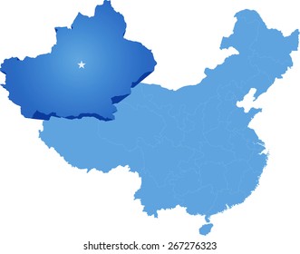 Map of People's Republic of China where Xinjiang Uyghur Autonomous Region province is pulled out