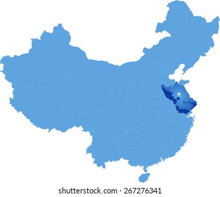 Map of People's Republic of China where Jiangsu province is pulled out