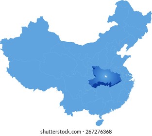 Map of People's Republic of China where Hubei province is pulled out