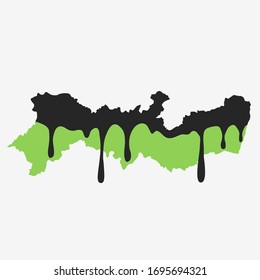 Mapa de Pernambuco cubierto de petróleo. Contaminación petrolera en el estado brasileño. Conceptual.