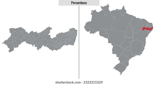 map of Pernambuco state of Brazil and location on Brazilian map