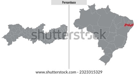 map of Pernambuco state of Brazil and location on Brazilian map