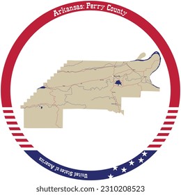 Map of Perry County in Arkansas, USA arranged in a circle.