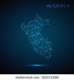 Map of Peru abstract illustration of global social communication, polygonal map with connecting dots and lines. Vector illustration eps 10.