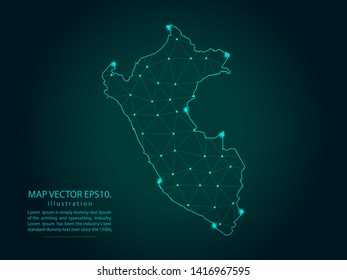 Map of peru - Abstract mash line and point scales on dark gradient background. Wire Frame 3D mesh polygonal network line, design sphere, dot and structure. Vector illustration eps 10.