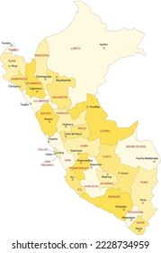 Map of Peru with the administrative territorial divisions by regions and province of Lima and representation of the main cities