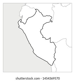 Map of Peru black thick outline highlighted with neighbor countries.