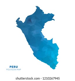 Map of Peru. Blue geometric polygon map.