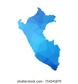 Map of Peru - Blue Geometric Rumpled Triangular , Polygonal Design For Your . Vector illustration eps 10.