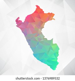 Map of Peru. Colorful Geometric Rumpled Triangular , Polygonal Design For Your . Vector illustration eps 10.