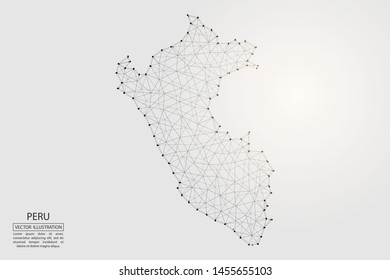 A map of Peru consisting of 3D triangles, lines, points, and connections. Vector illustration of the EPS 10.