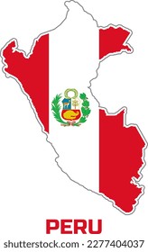 Map of the PERU country  in the colors of the PERU state  flag.  With the  caption of the country name "PERU". 