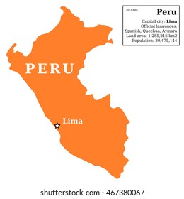 Map of Peru. Country outline with information box.