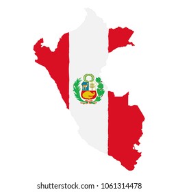 Map of Peru with Flag. Hand Painted with Brush. Vector Illustration.