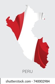 Map Of Peru With Flag As Texture Isolated On Grey Background. Vector Illustration