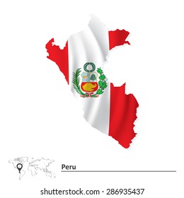 Map Of Peru With Flag - Vector Illustration