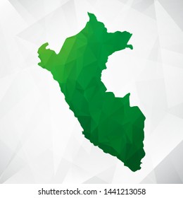 Map of Peru - Green Geometric Rumpled Triangular , Polygonal Design For Your . Vector illustration eps 10.