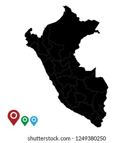 Map of Peru, High Detailed Map of Peru isolated on white background.Vector illustration eps 10