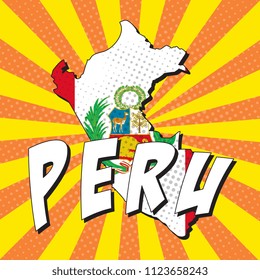 map of peru with national flag in retro comic style