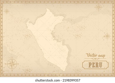 Map of Peru in the old style, brown graphics in retro fantasy style