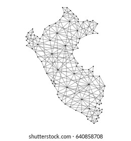 Map of Peru from polygonal black lines and dots of vector illustration