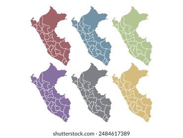 Mapa de Perú rojo, azul, verde, púrpura, gris y amarillo
