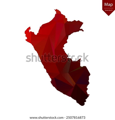 Map of Peru - Red Geometric Rumpled Triangular , Polygonal Design. Vector illustration eps 10.