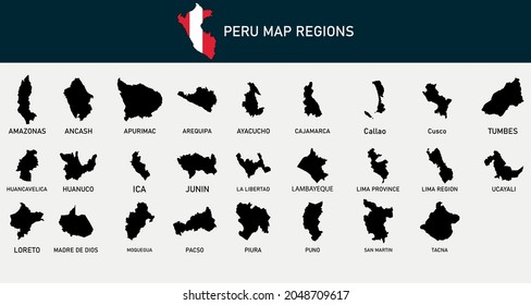 Map of Peru regions outline silhouette vector illustration
