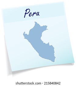Map of Peru as sticky note in blue