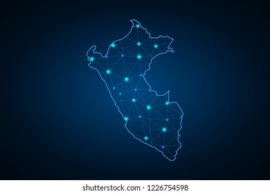Map of Peru. Wire frame 3D mesh polygonal network line, design sphere, dot and structure. communications map of Peru. Vector Illustration EPS10.
