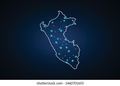 Map of Peru. Wire frame 3D mesh polygonal network line, design sphere, dot and structure. communications map of Peru. Vector Illustration EPS10.