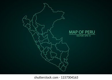 Map of Peru,Green map on dark background of map of Peru symbol for your web site design map. Vector illustration eps 10.