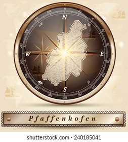 Map of Pfaffenhofen with borders in bronze