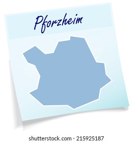 Map of Pforzheim as sticky note in blue