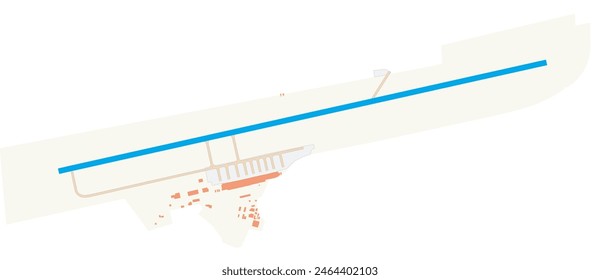 Map of Philip S. W. Goldson International Airport (Belize). IATA-code: BZE. Airport diagram with runways, taxiways, apron, parking areas and buildings. Map Data from OpenStreetMap.