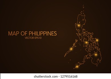 Map of Philippines - Abstract mash line and point scales on dark background. 3D mesh polygonal network connections.Vector illustration eps 10. 