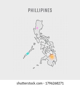 Mapa de Filipinas con todos los estados y radar en el mapa. Cada ciudad tiene por separado para su diseño. Ilustración vectorial