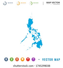 Map of Philippines blue and set pin icon.