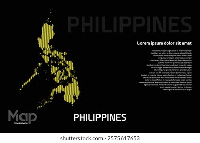 Map of Philippines featuring yellow geographic lines, isolated on a black background. Perfect for various design projects.