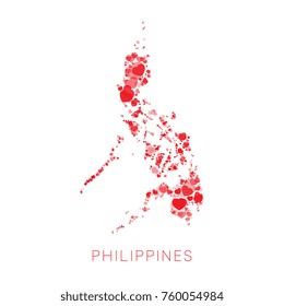 map of philippines filled with hearts mosaic of different sizes and degrees of transparency