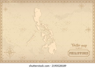 Map of Philippines in the old style, brown graphics in retro fantasy style