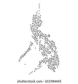 Map of Philippines from polygonal black lines and dots of vector illustration