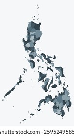 Map of Philippines with regions. Just a simple country border map with region division. Blue grey color palette. Blank Philippines shape with administrative division. Vector illustration.