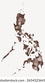 Mapa de Filipinas con regiones. Solo un simple mapa de la frontera del país con la división de la región. Paleta de color marrón. Forma lisa de Filipinas con división administrativa. Ilustración vectorial.