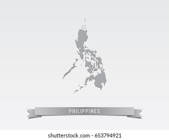 Map of Philippines with ribbon on gray background.