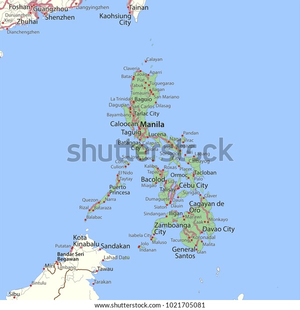 Map Philippines Shows Country Borders Urban Stock Vector (Royalty Free ...